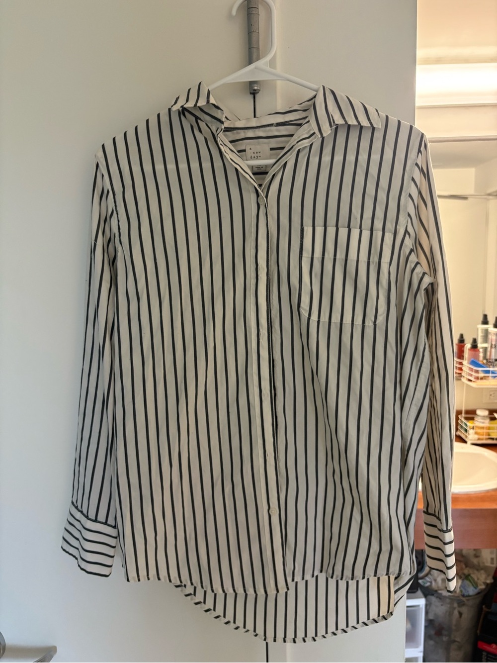 a new day Black and White Vertical Stripe Button-Down Shirt